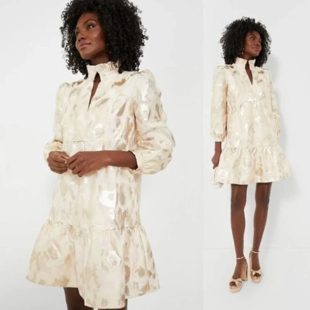 Tuckernuck NEW Champagne Fil Coupe Palmerston Formal Mini Dress Size S - Picture 4 of 10
